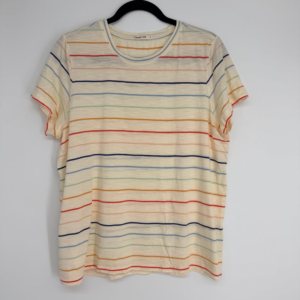 Marine Layer Swing Crew Neck Rainbow Stripe Short Sleeve Shirt Womens Large
